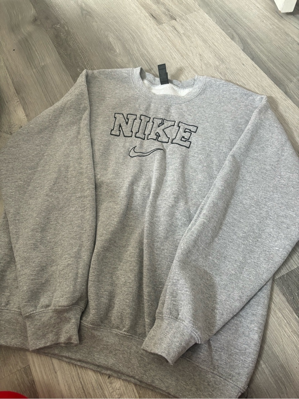 Nike Light Gray Crewneck Sweatshirt with Embroidered Logo